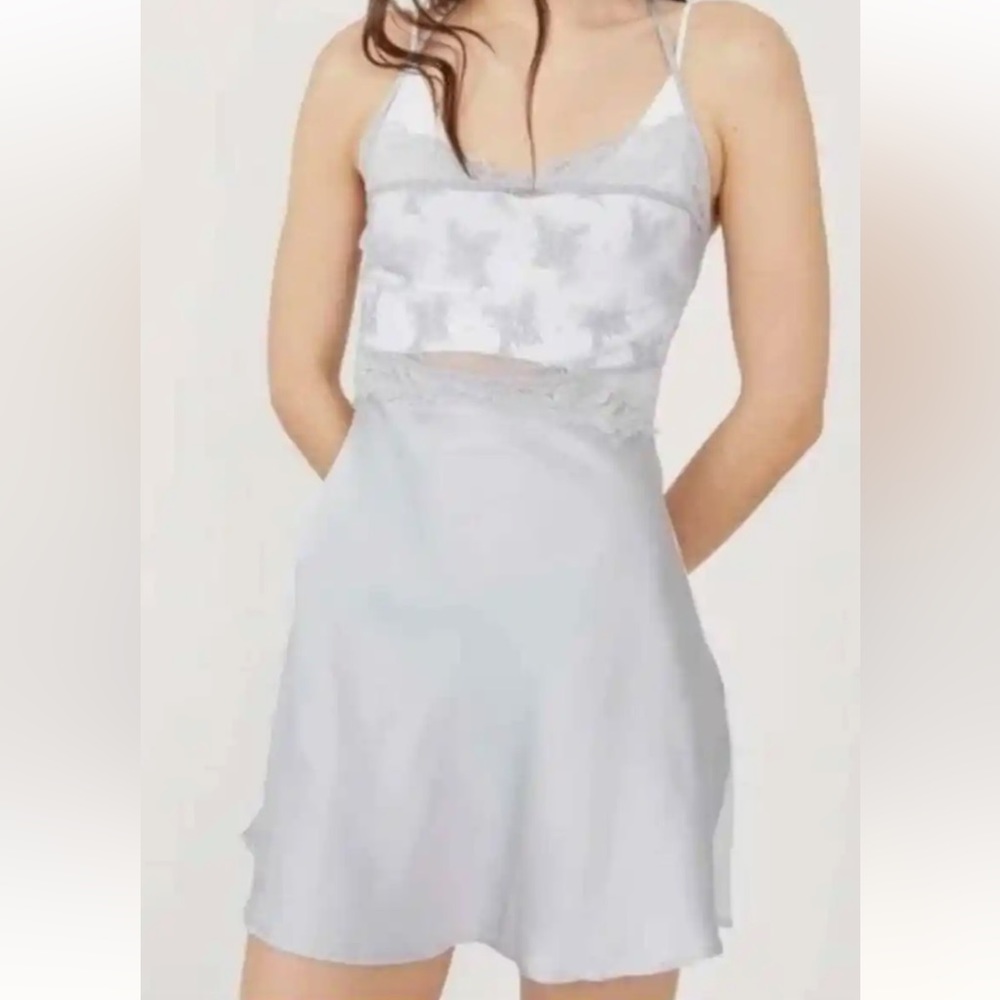 Free people silver/blue slip dress